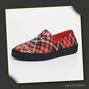MELISSA Red Plaid Print Ground Slip-on Sneakers